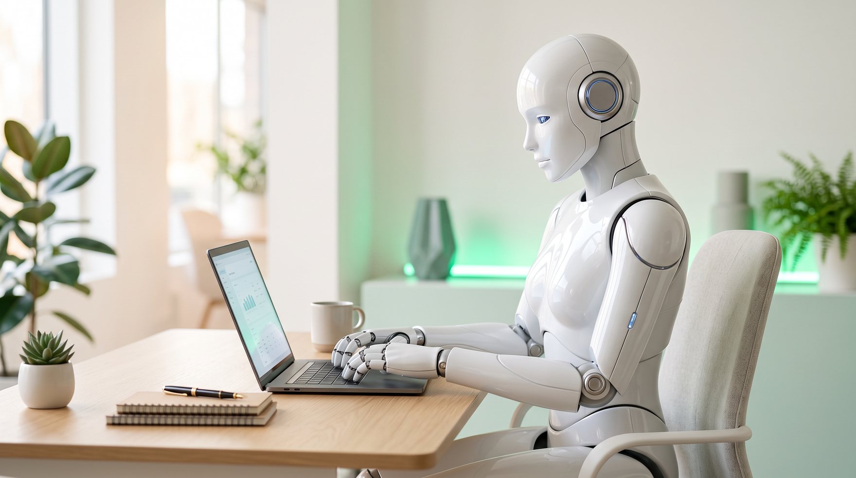 An AI robot working at the Azom OS dashboard
